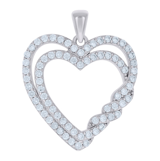 Sterling Silver Womens Cubic-Zirconia Double Heart Charm Pendant