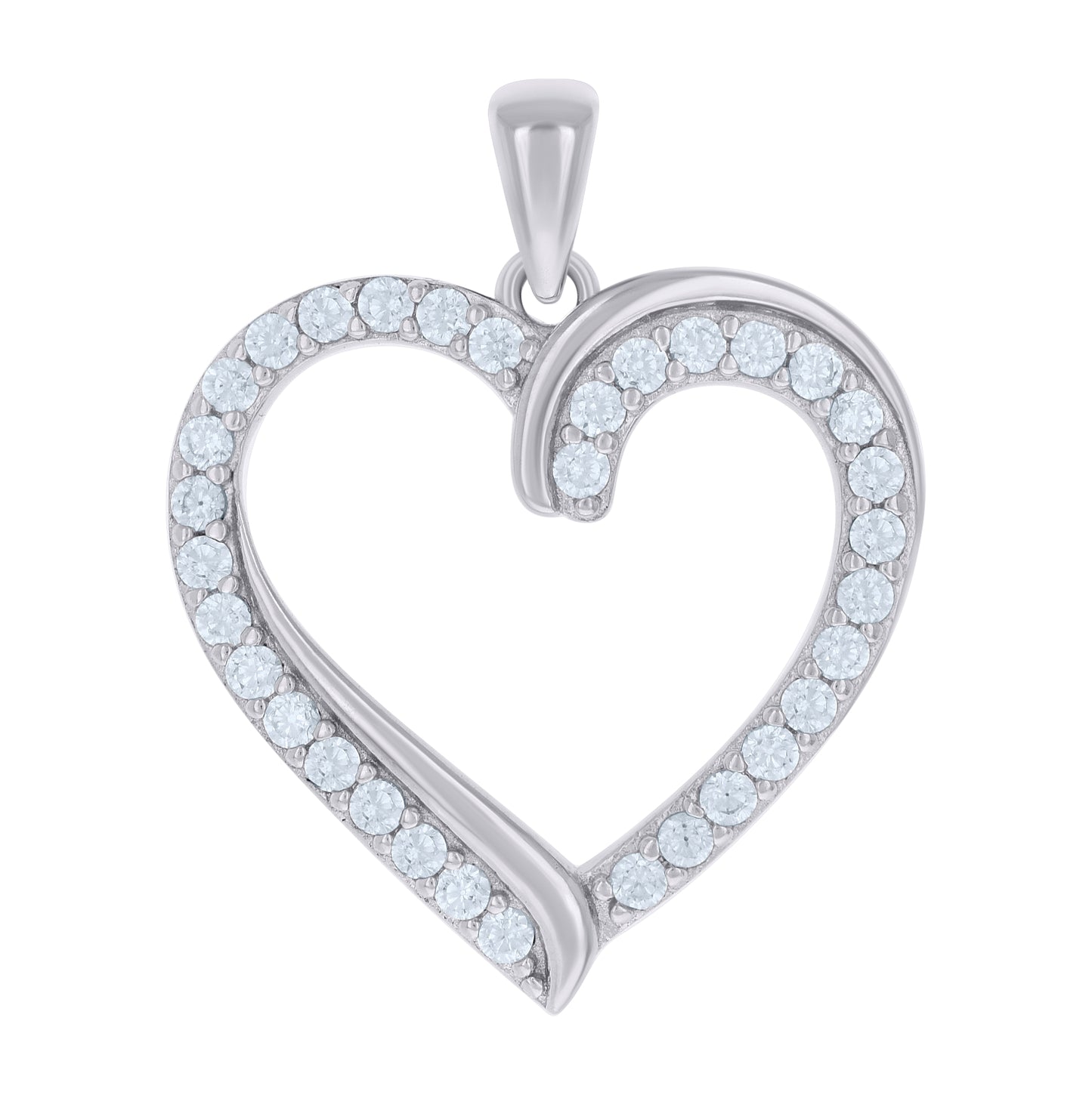 Sterling Silver Womens Cubic-Zirconia Heart Charm Pendant