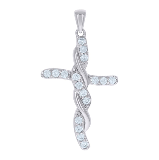 Sterling Silver Unisex Cubic-Zirconia Cross Religious Charm Pendant