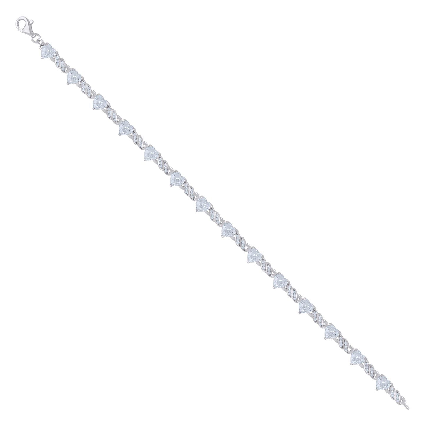 Sterling Silver Womens Heart Round Cubic-Zirconia Heart Tennis Bracelet