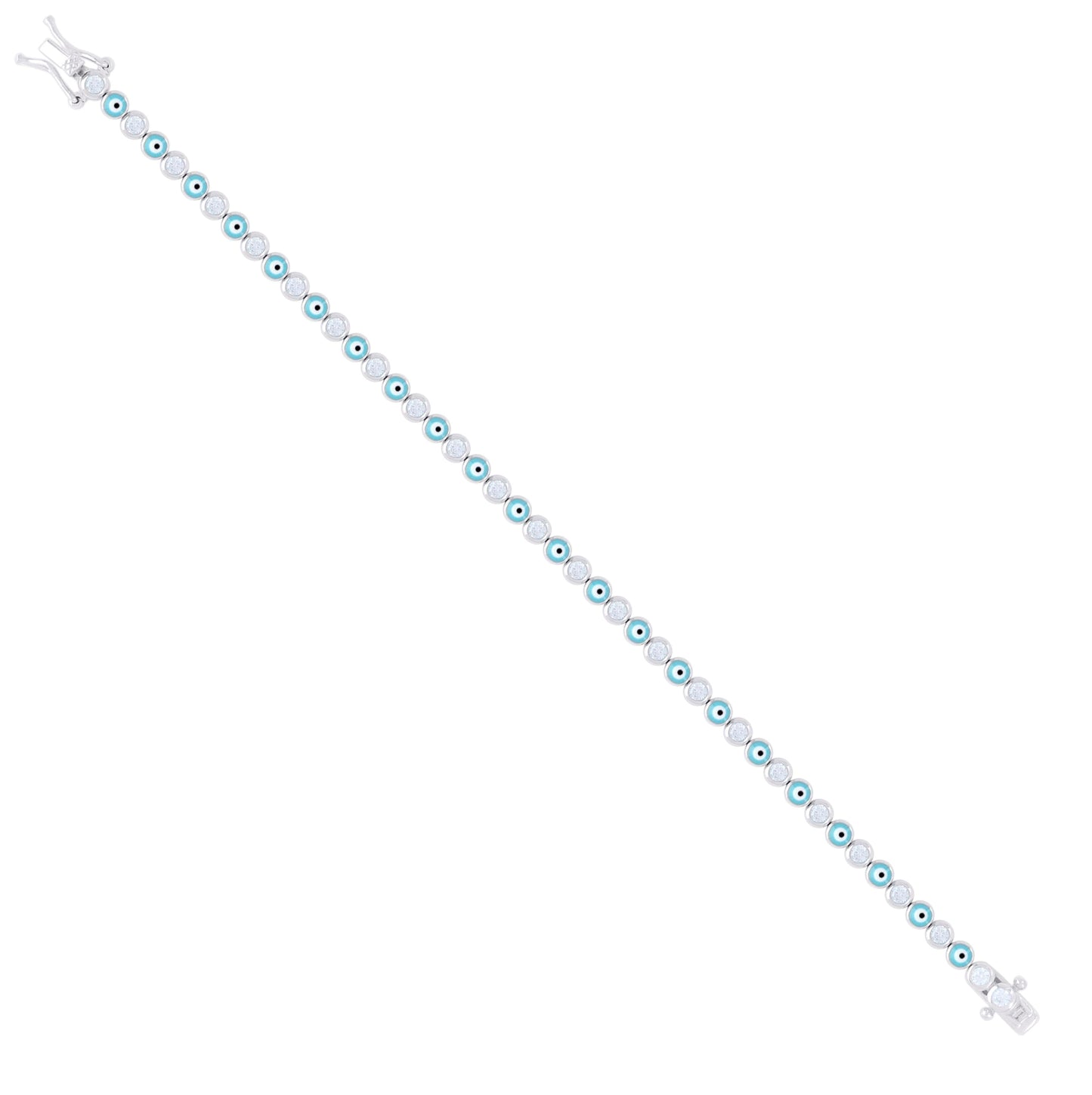 Sterling Silver Womens Cubic-Zirconia Evil Eye Good Luck Fashion Link Bracelet 7.25