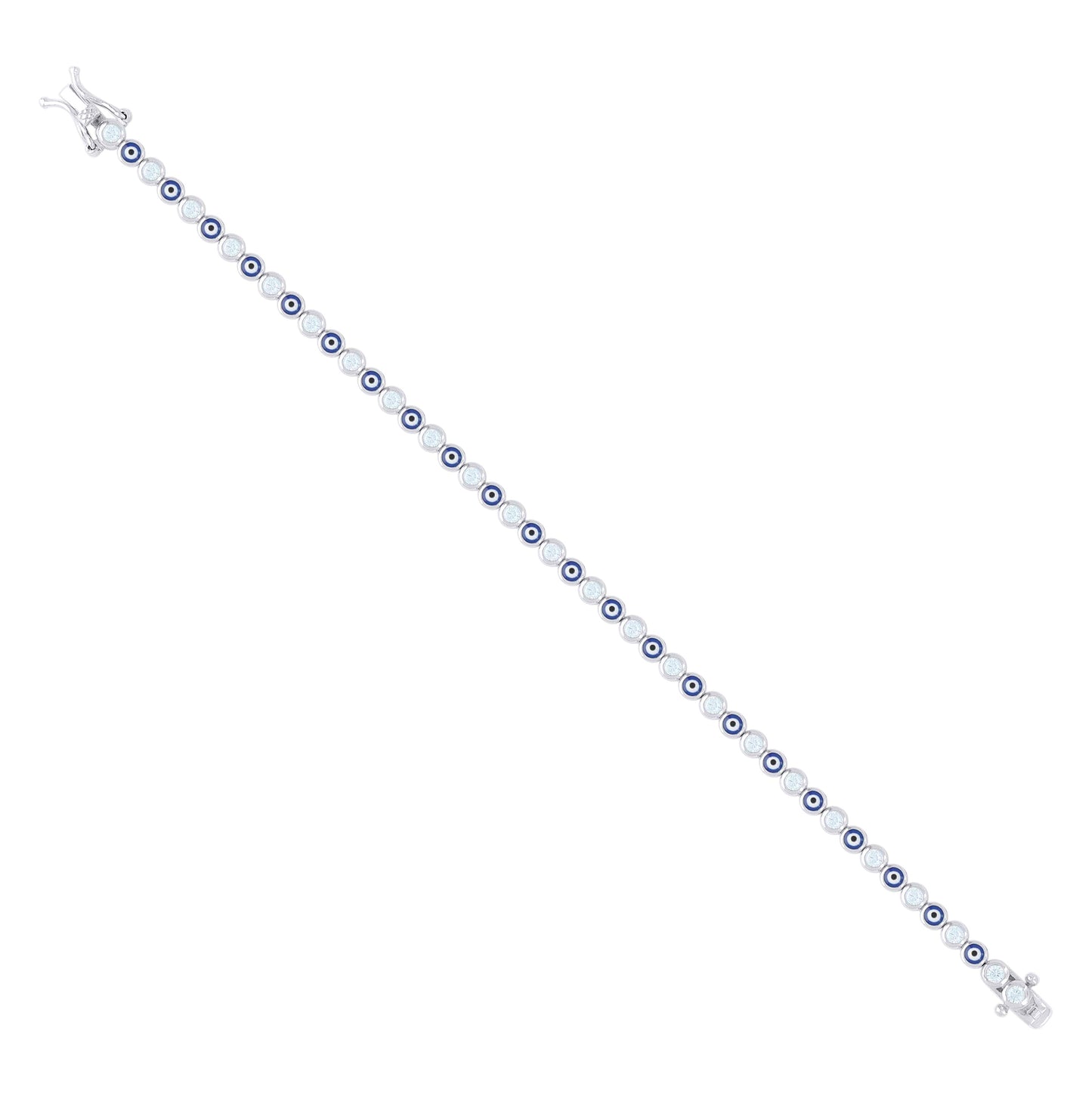 Sterling Silver Womens Cubic-Zirconia Evil Eye Good Luck Fashion Link Bracelet 7.25