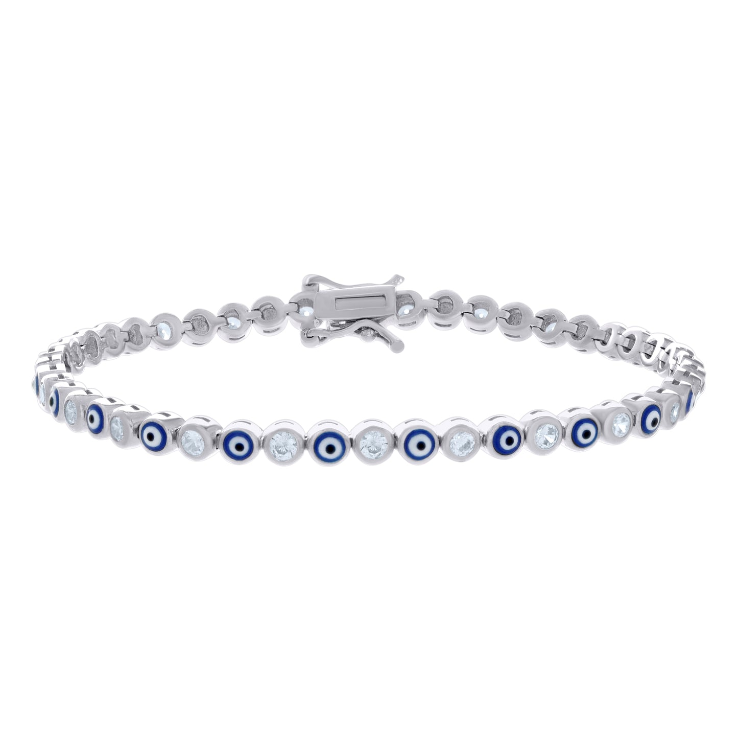 Sterling Silver Womens Cubic-Zirconia Evil Eye Good Luck Fashion Link Bracelet 7.25
