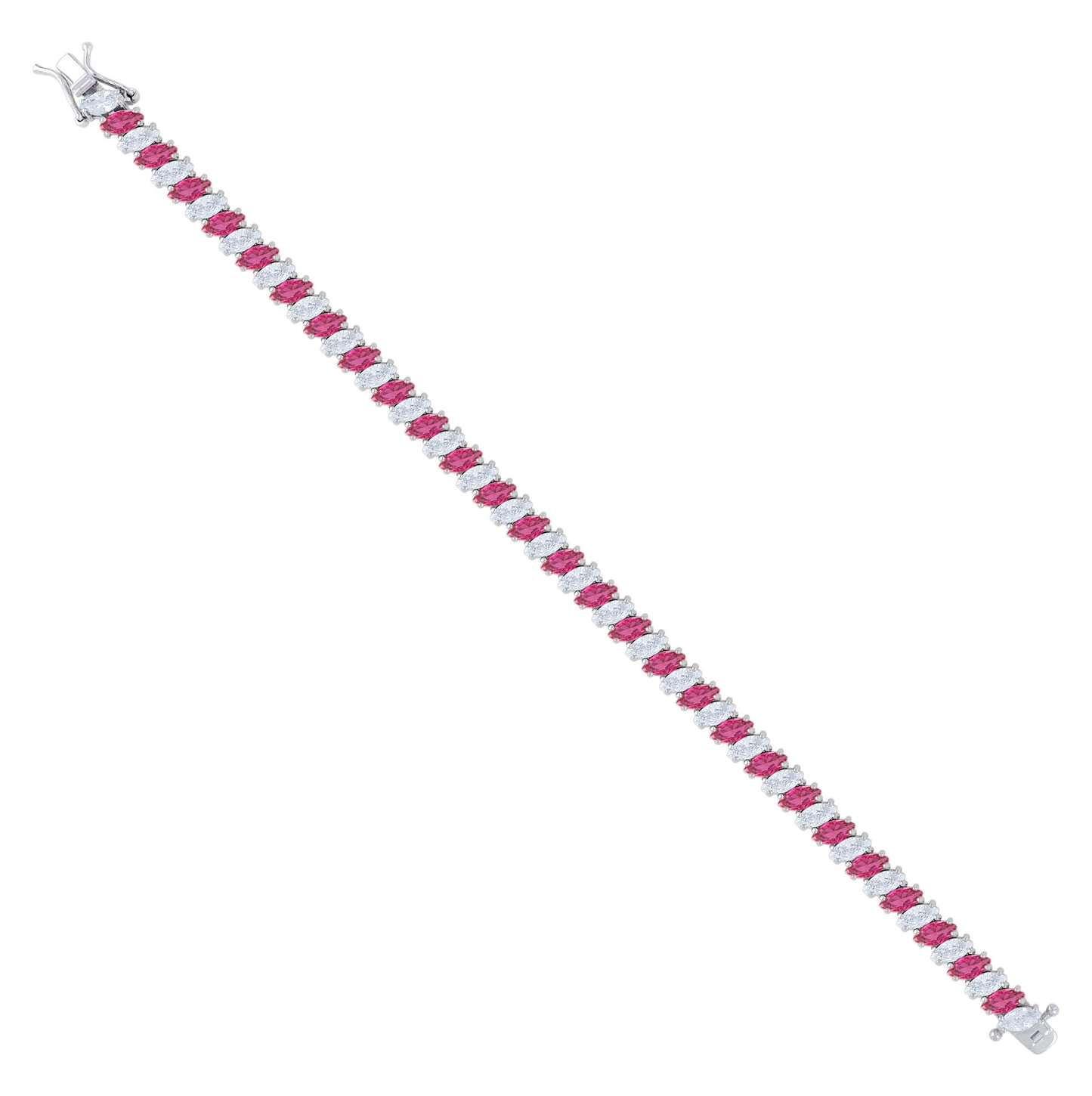 Sterling Silver Womens Pink White Marquise Cubic-Zirconia Fashion Link Bracelet 7