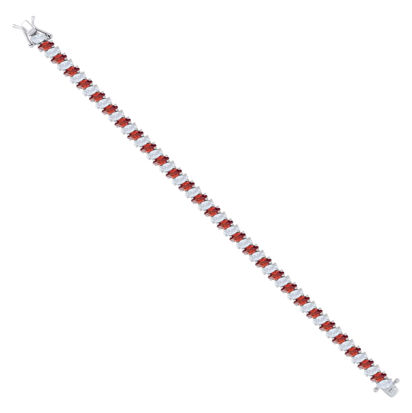 Sterling Silver Womens Red White Marquise Cubic-Zirconia Fashion Link Bracelet 7.25