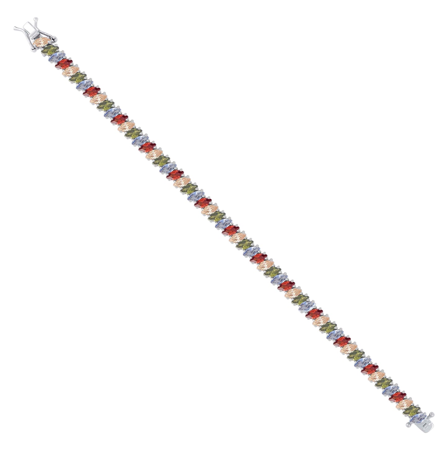 Sterling Silver Womens Multi-Color White Marquise Cubic-Zirconia Fashion Link Bracelet 7.25
