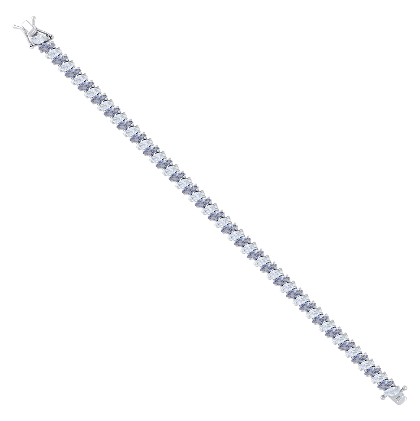 Sterling Silver Womens Light Purple White Marquise Cubic-Zirconia Fashion Link Bracelet 7.25