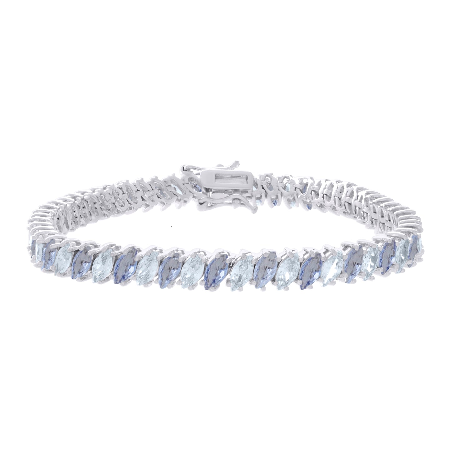 Sterling Silver Womens Light Purple White Marquise Cubic-Zirconia Fashion Link Bracelet 7.25