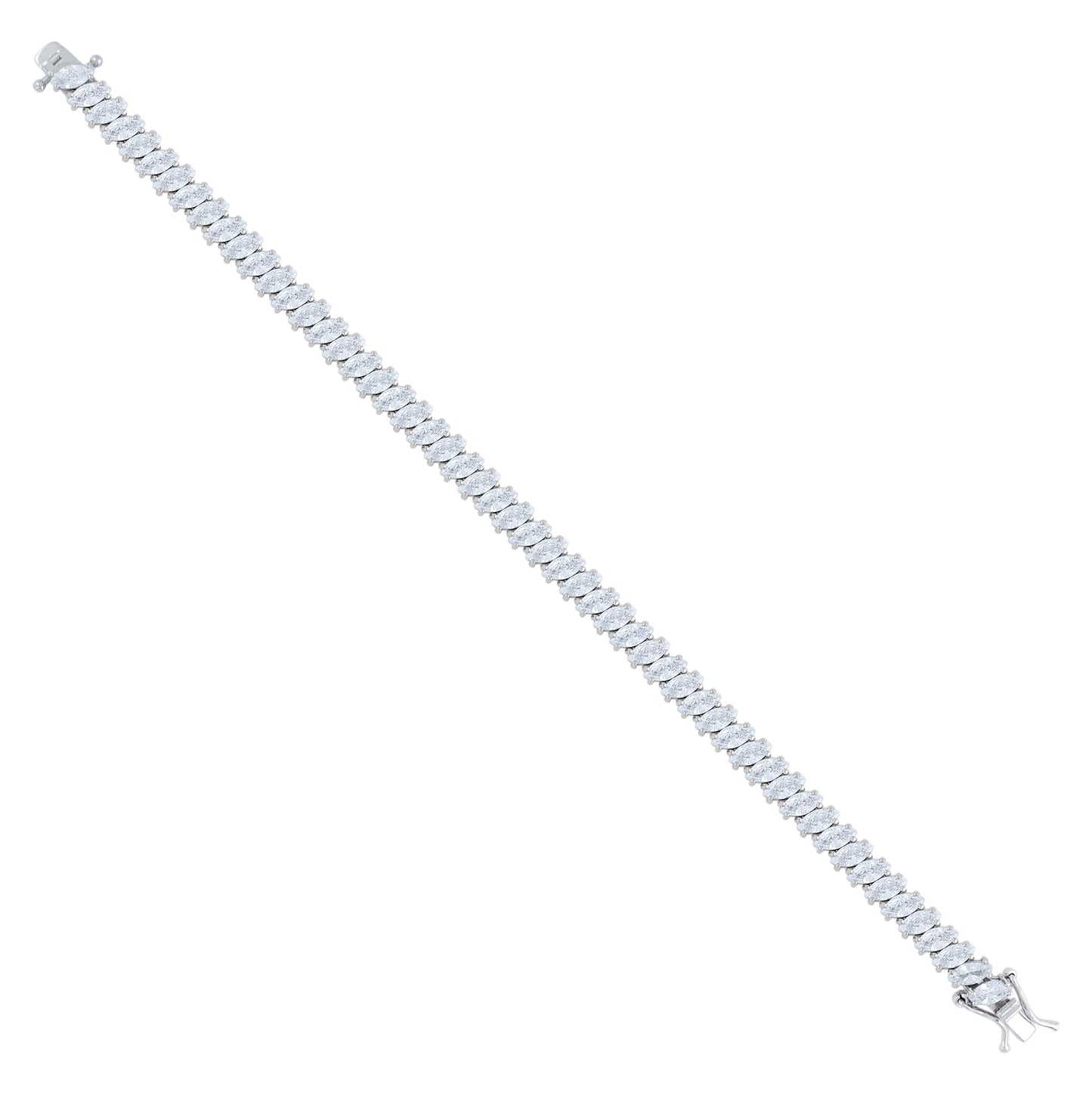 Sterling Silver Womens Marquise Cubic-Zirconia Fashion Link Bracelet 7.25