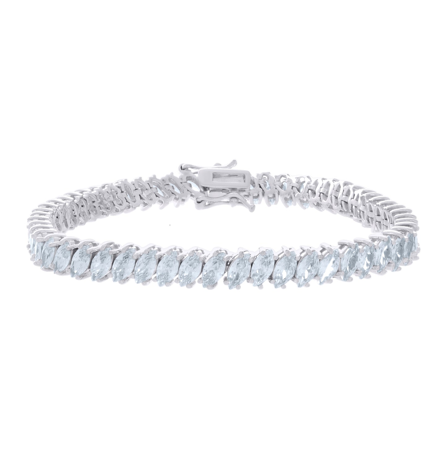 Sterling Silver Womens Marquise Cubic-Zirconia Fashion Link Bracelet 7.25