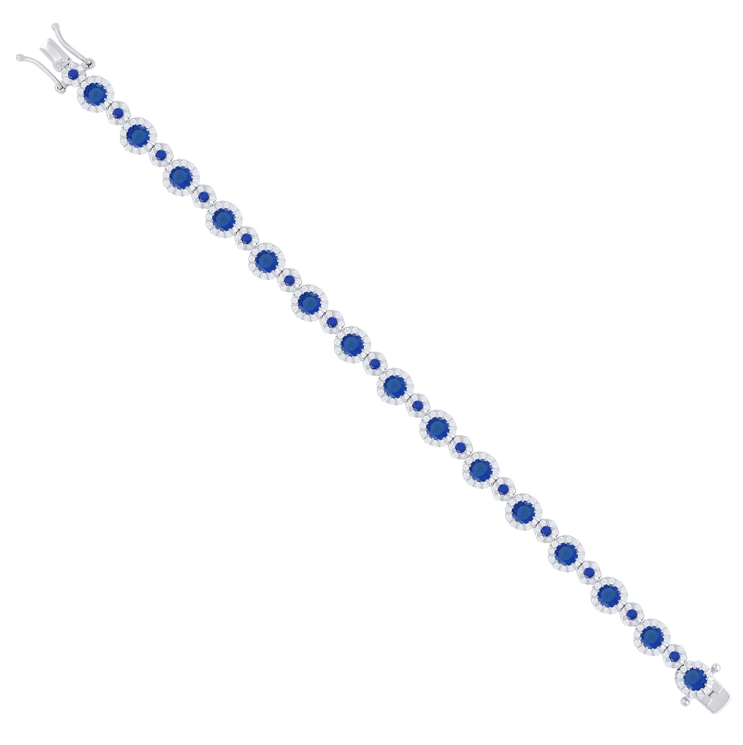 Sterling Silver Womens Blue Cubic-Zirconia Fashion Link Bracelet 7