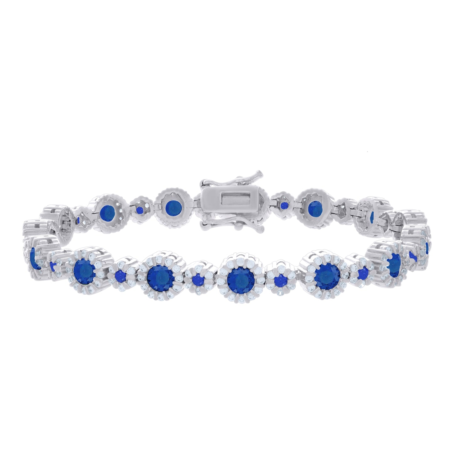 Sterling Silver Womens Blue Cubic-Zirconia Fashion Link Bracelet 7
