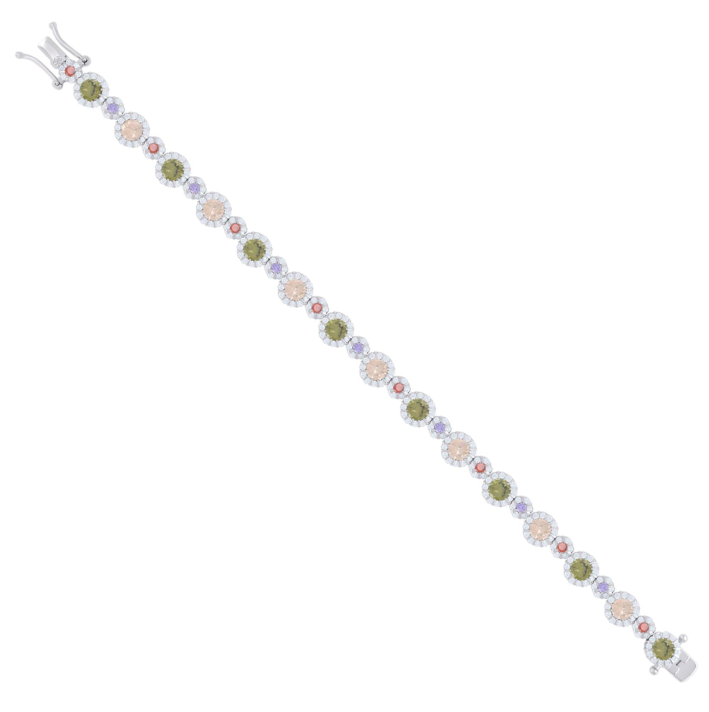 Sterling Silver Womens Multi-Color White Cubic-Zirconia Fashion Link Bracelet 7