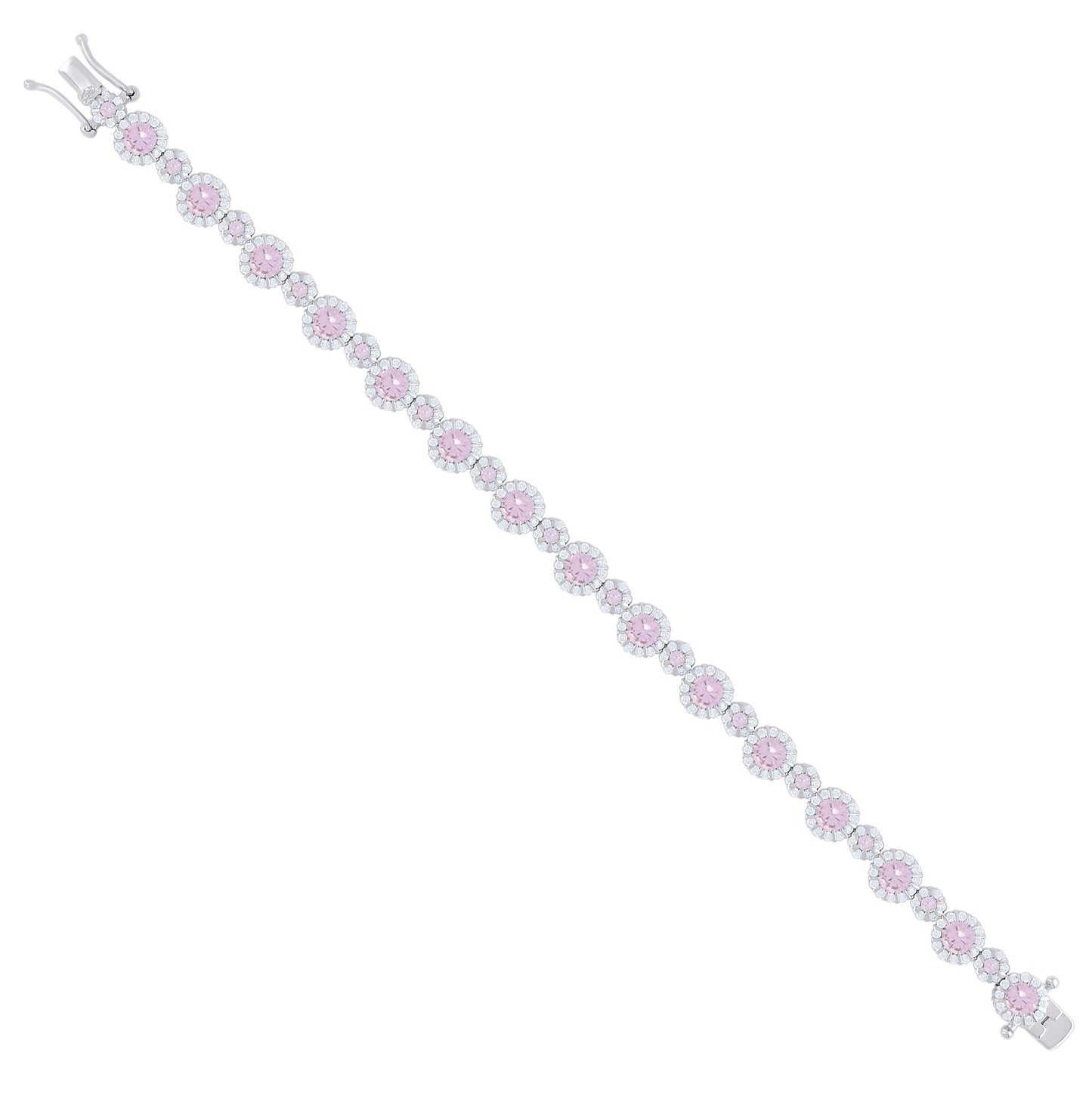 Sterling Silver Womens Pink White Cubic-Zirconia Fashion Link Bracelet 7