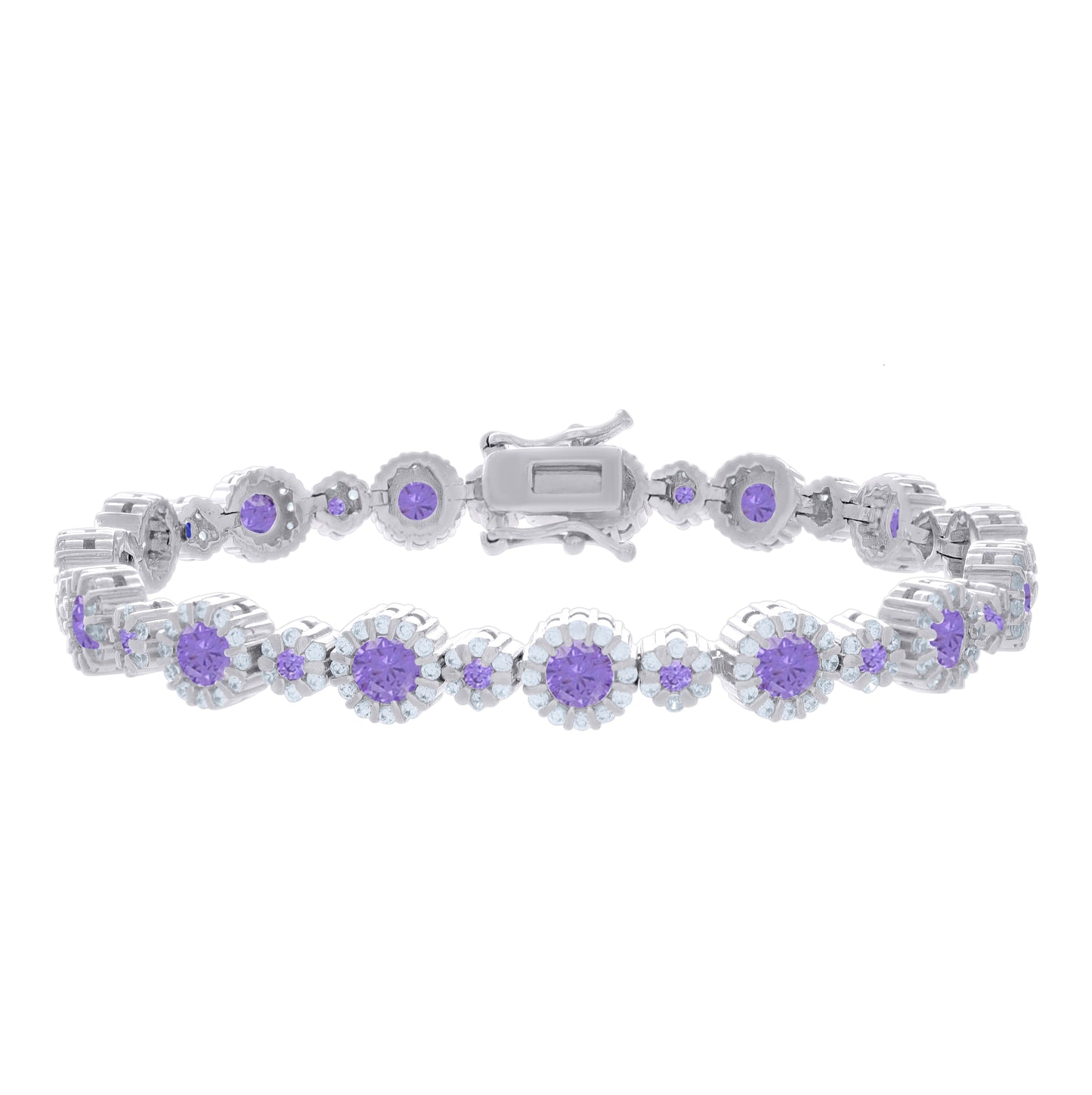 Sterling Silver Womens Purple White Cubic-Zirconia Fashion Link Bracelet 7