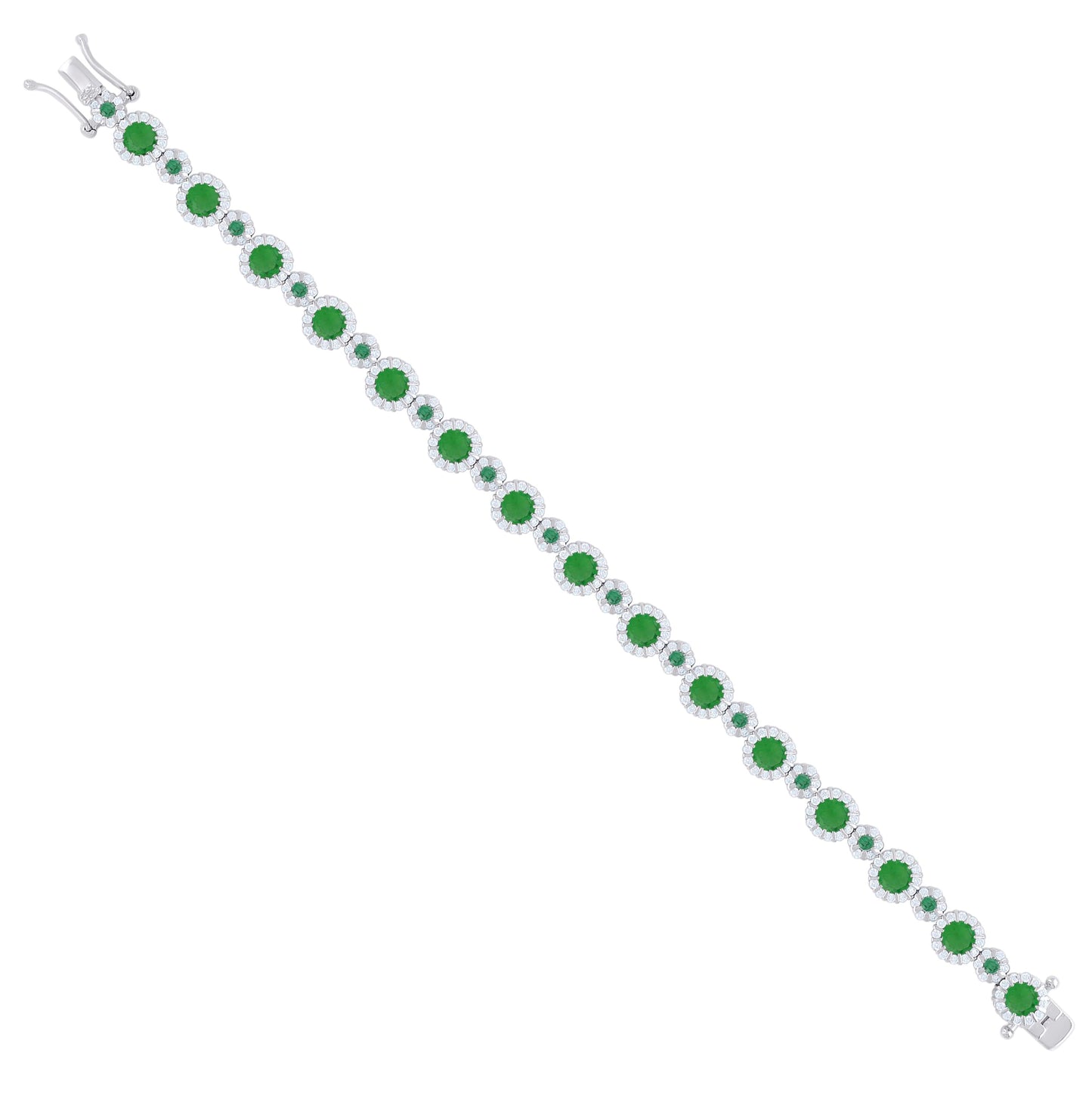 Sterling Silver Womens Green White Cubic-Zirconia Fashion Link Bracelet 7