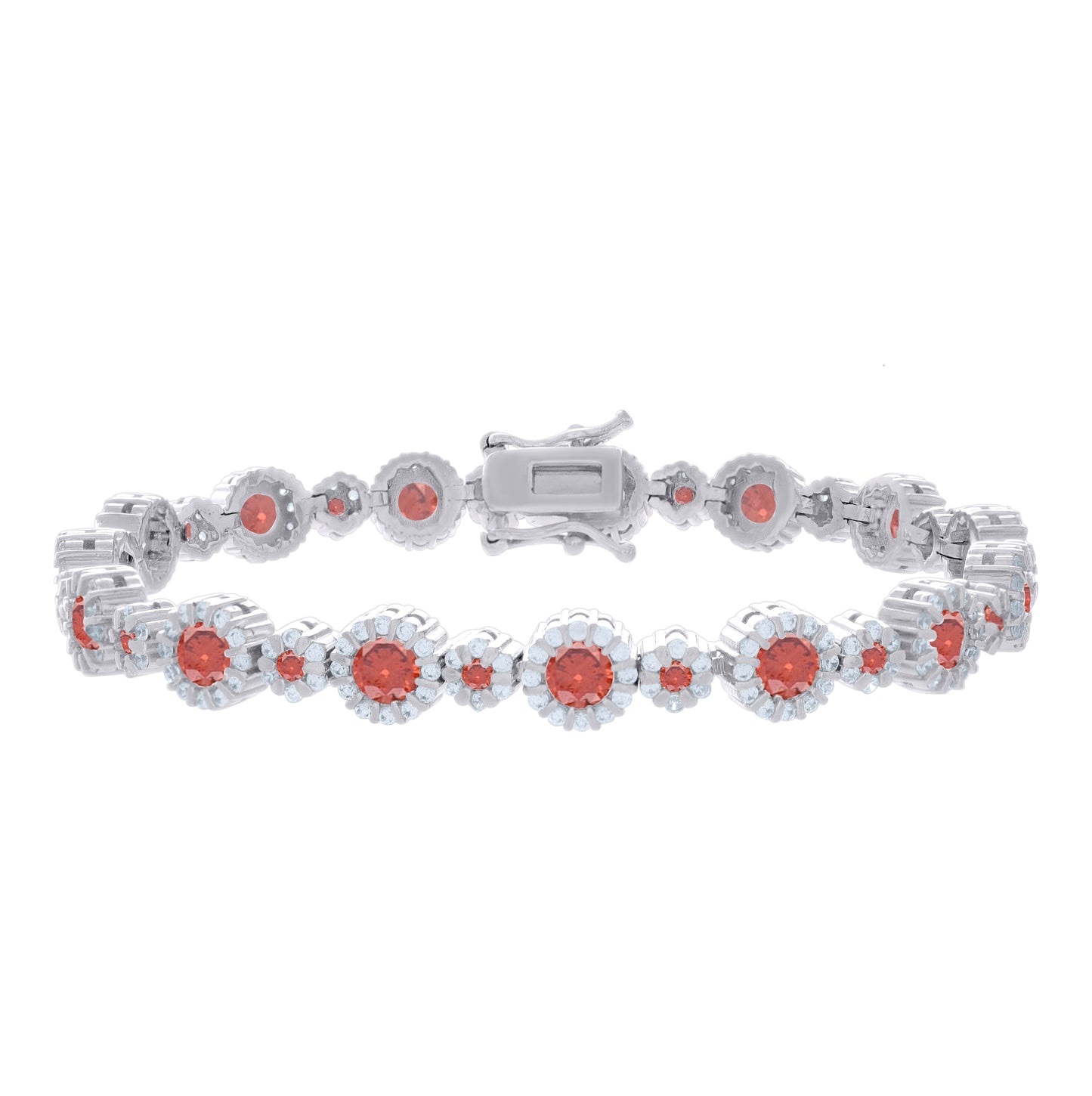 Sterling Silver Womens Red White Cubic-Zirconia Fashion Link Bracelet 7