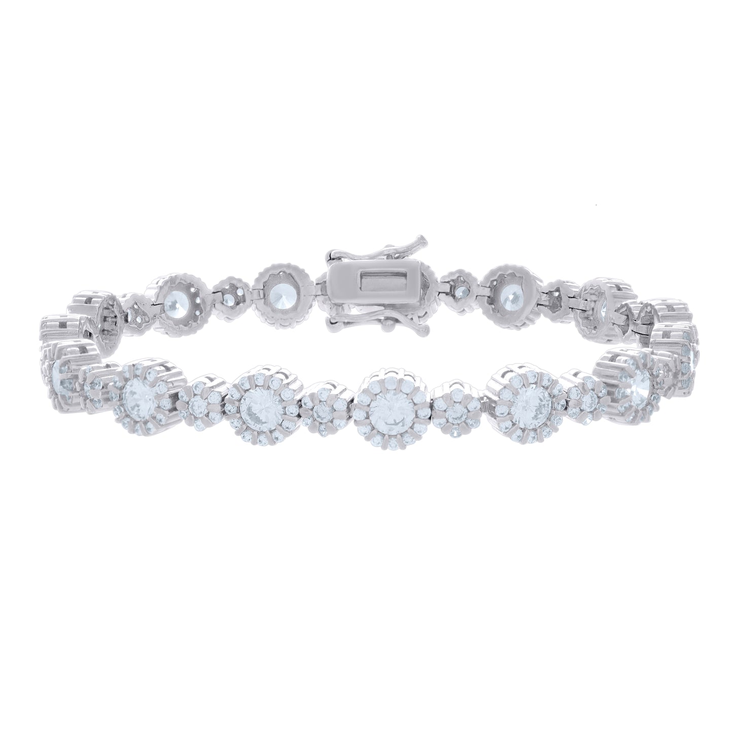 Sterling Silver Womens Cubic-Zirconia Fashion Link Bracelet 7