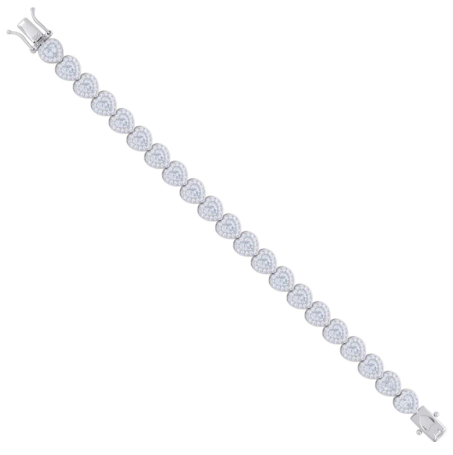 Sterling Silver Womens Heart Round Cubic-Zirconia Heart Fashion Link Bracelet 7.25