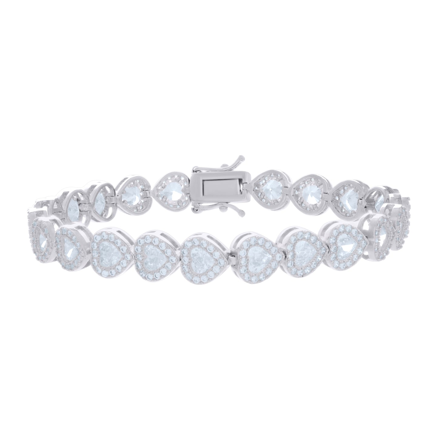 Sterling Silver Womens Heart Round Cubic-Zirconia Heart Fashion Link Bracelet 7.25