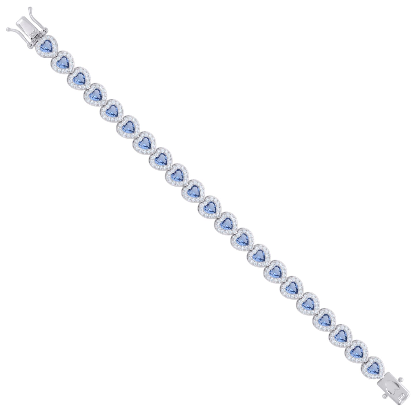 Sterling Silver Womens Light Blue White Heart Round Cubic-Zirconia Heart Fashion Link Bracelet 7.25