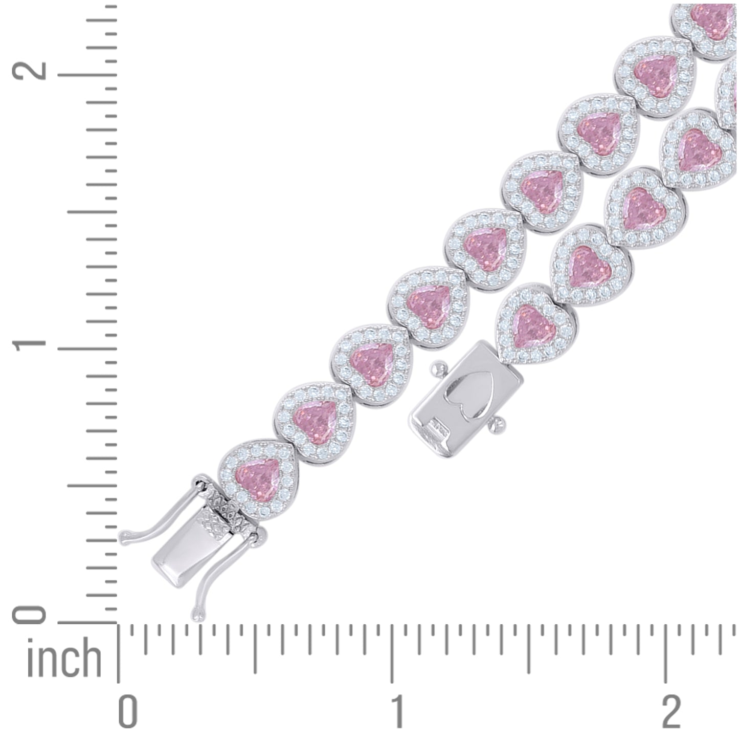 Sterling Silver Womens Light Pink White Heart Round Cubic-Zirconia Heart Fashion Link Bracelet 7.25