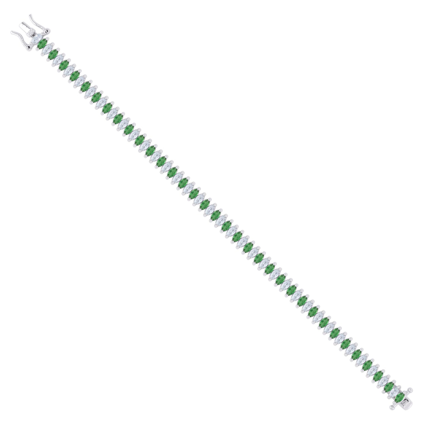 Sterling Silver Womens Green White Marquise Cubic-Zirconia Fashion Link Bracelet 7