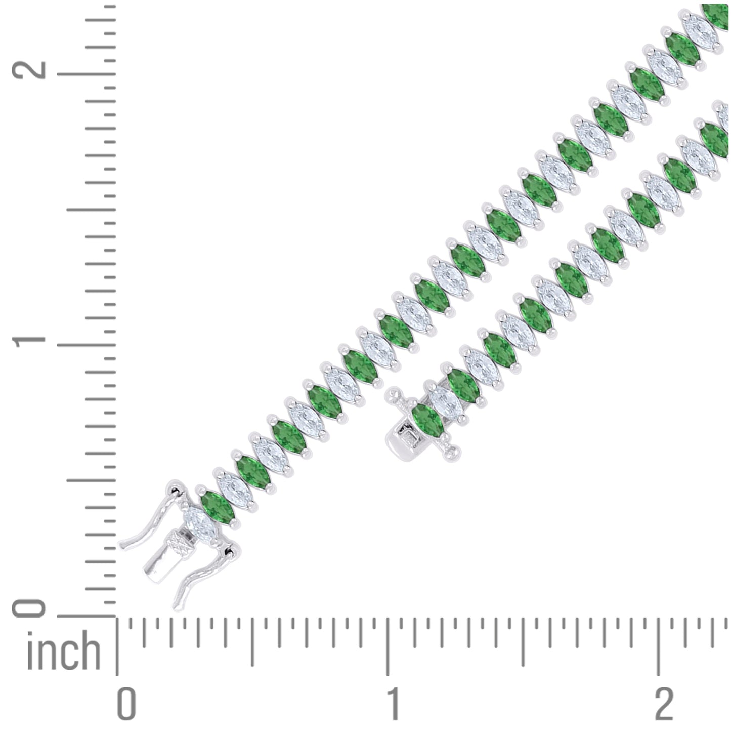 Sterling Silver Womens Green White Marquise Cubic-Zirconia Fashion Link Bracelet 7