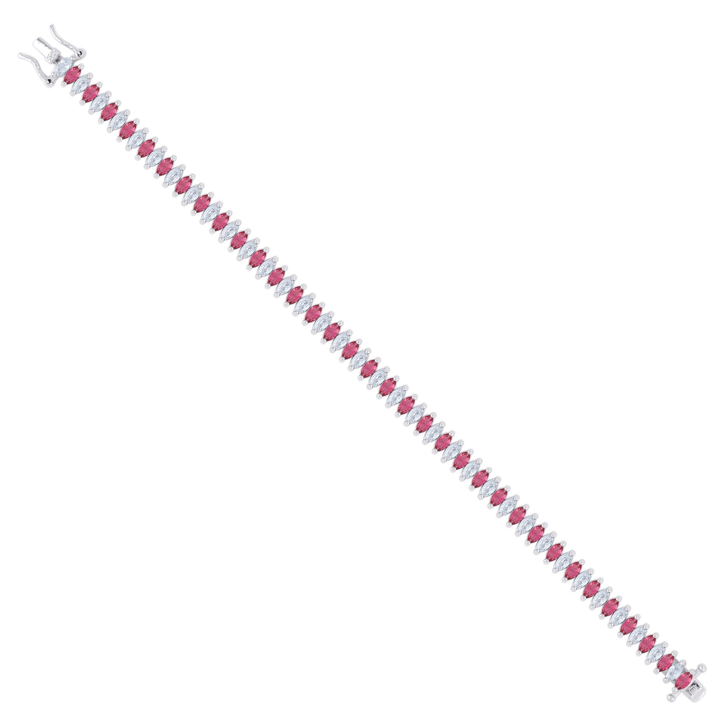 Sterling Silver Womens Pink White Marquise Cubic-Zirconia Fashion Link Bracelet 7.25