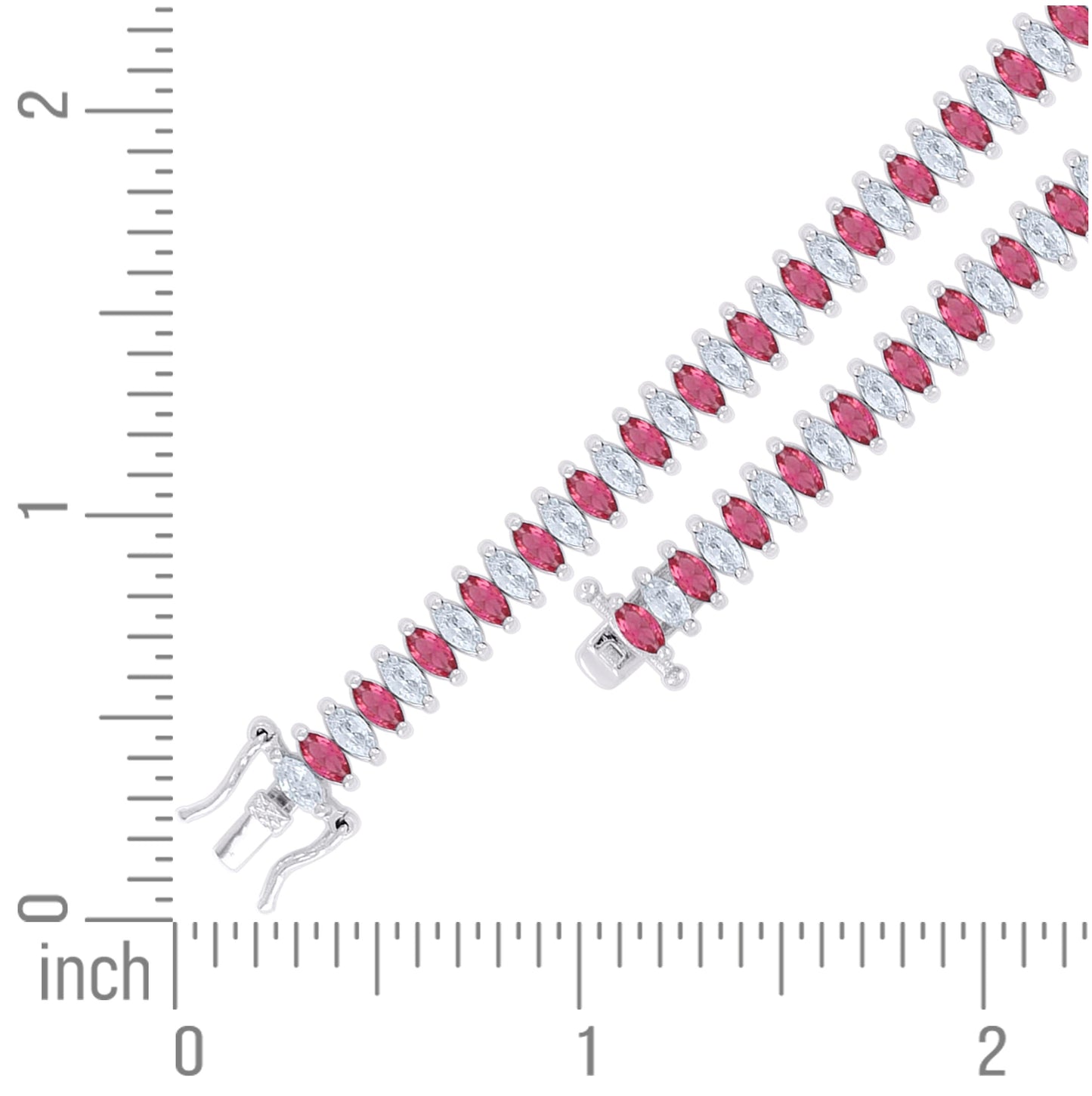 Sterling Silver Womens Pink White Marquise Cubic-Zirconia Fashion Link Bracelet 7.25