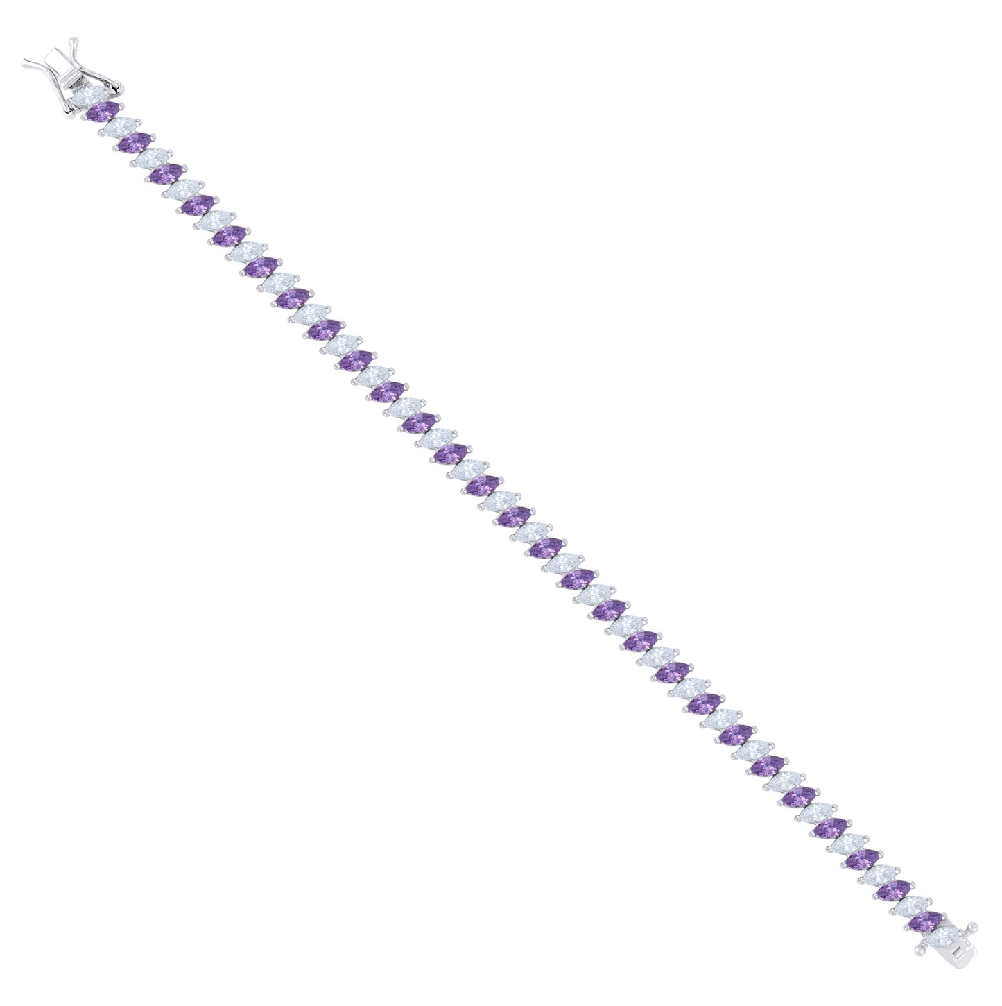 Sterling Silver Womens Purple White Marquise Cubic-Zirconia Fashion Link Bracelet 7