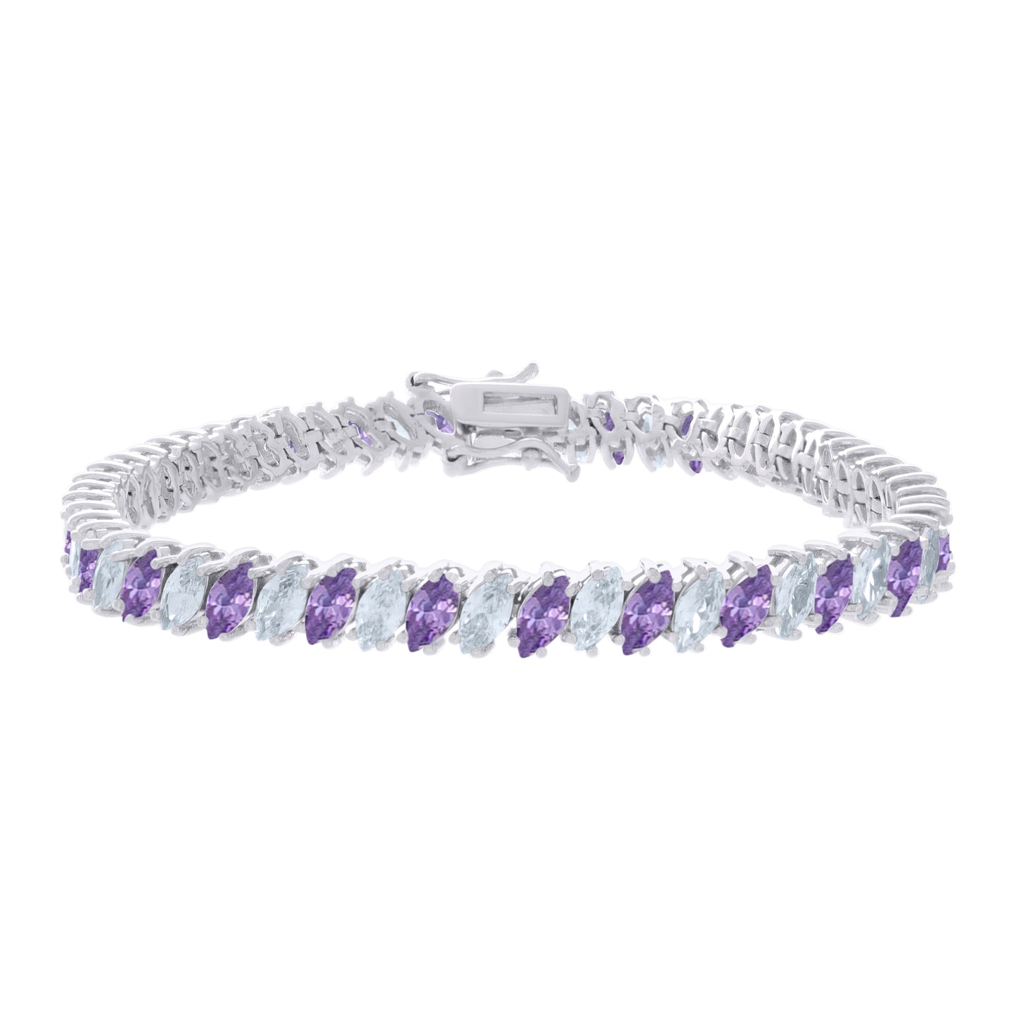 Sterling Silver Womens Purple White Marquise Cubic-Zirconia Fashion Link Bracelet 7