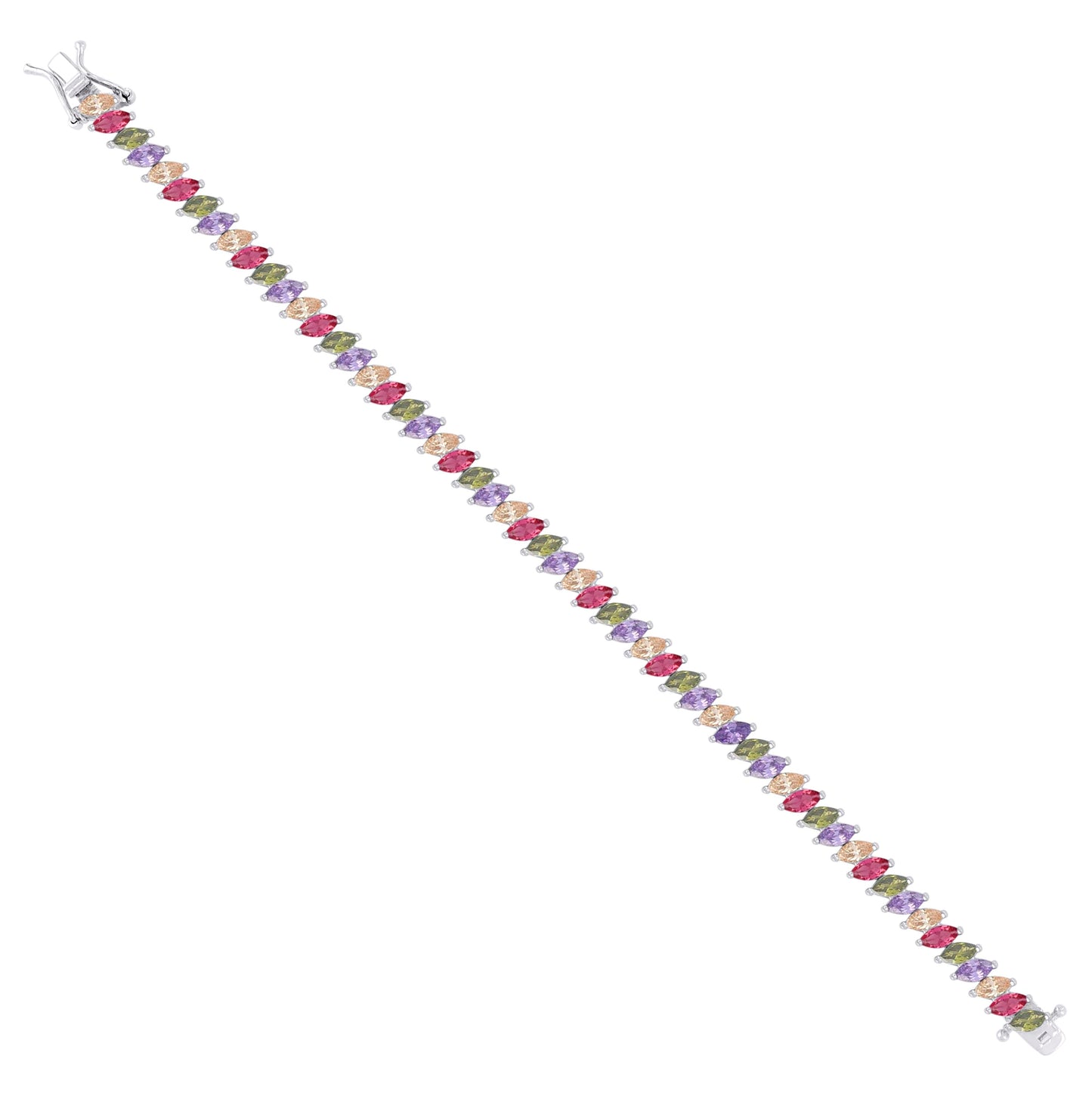 Sterling Silver Womens Multi-Color White Marquise Cubic-Zirconia Fashion Link Bracelet 7