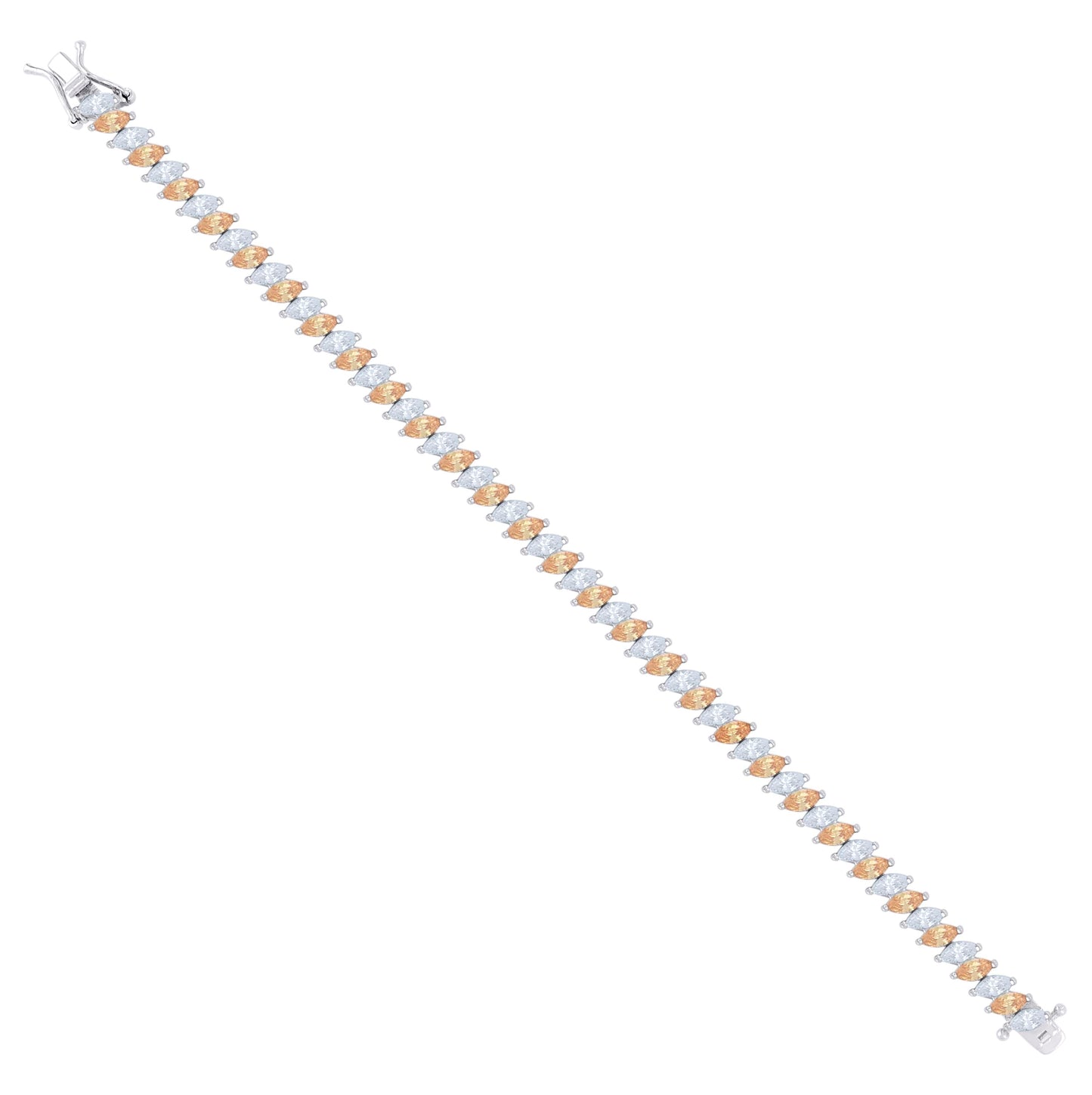 Sterling Silver Womens Orange White Marquise Cubic-Zirconia Fashion Link Bracelet 7