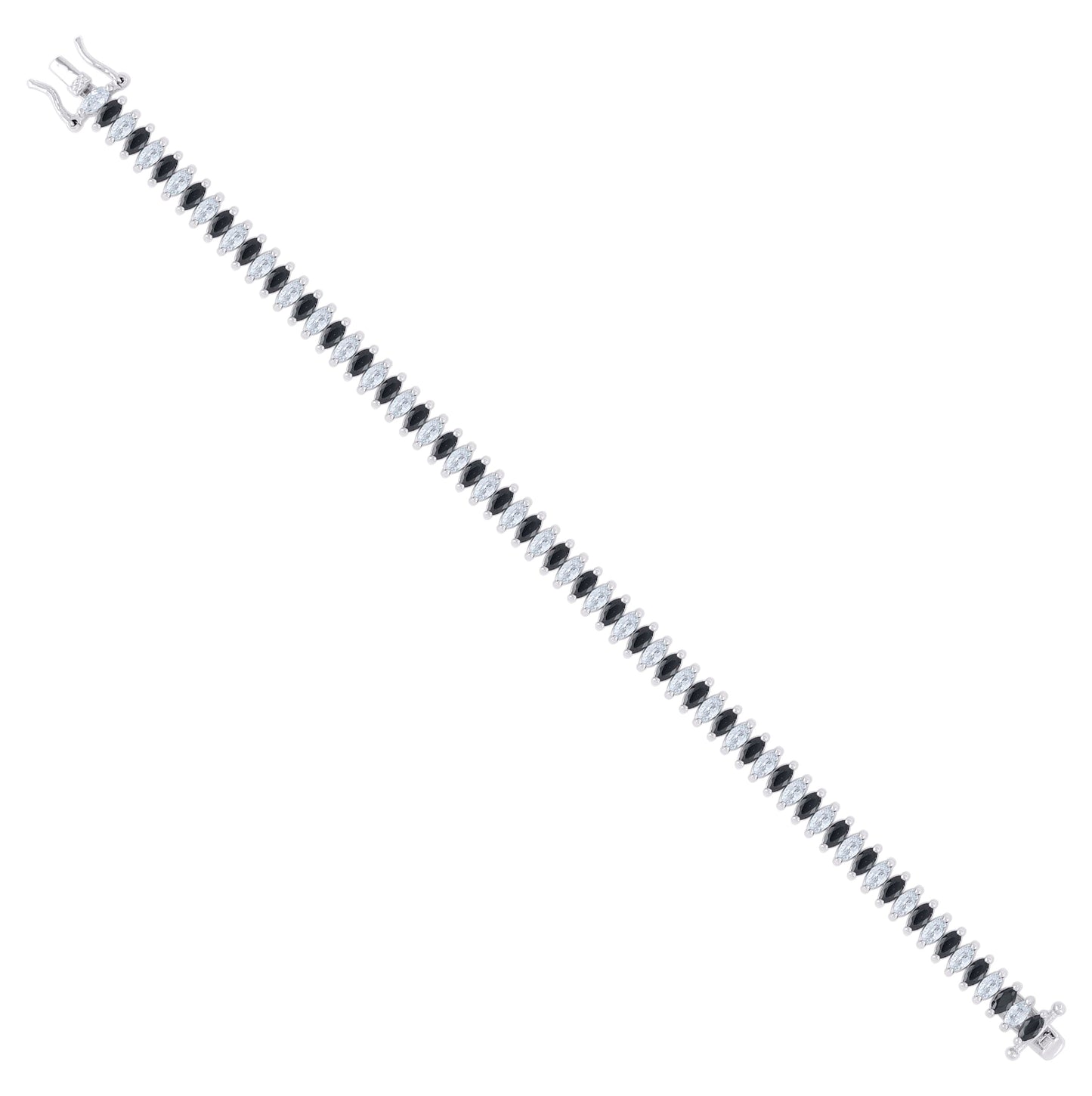 Sterling Silver Womens Black White Marquise Cubic-Zirconia Fashion Link Bracelet 7