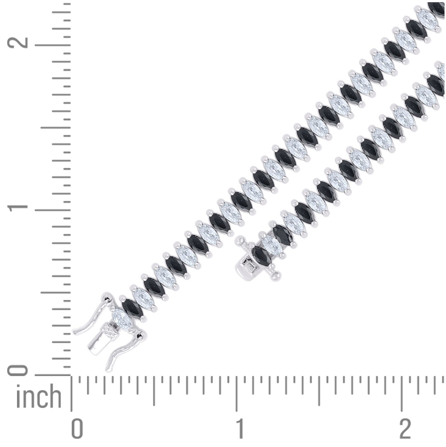 Sterling Silver Womens Black White Marquise Cubic-Zirconia Fashion Link Bracelet 7