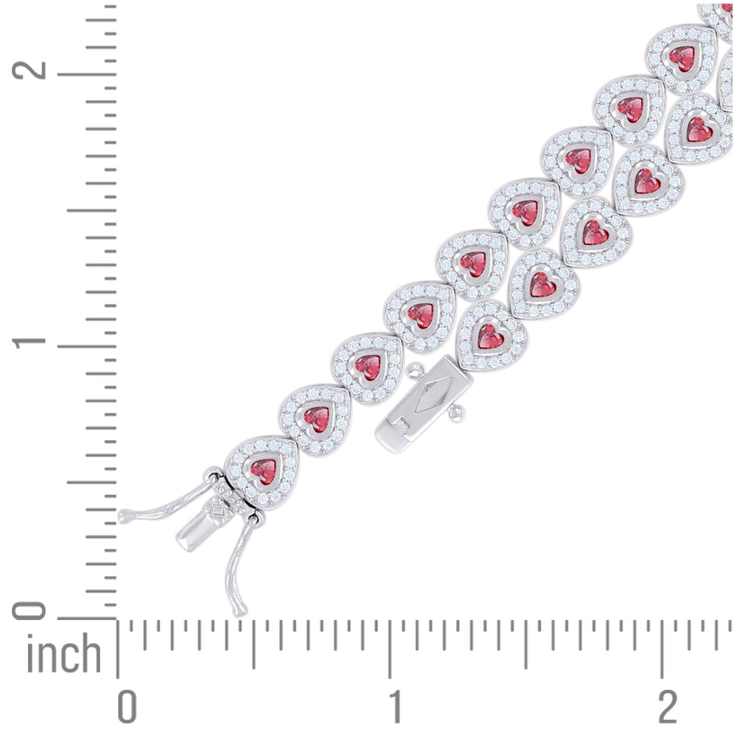 Sterling Silver Womens Red White Heart Round Cubic-Zirconia Heart Fashion Link Bracelet 7