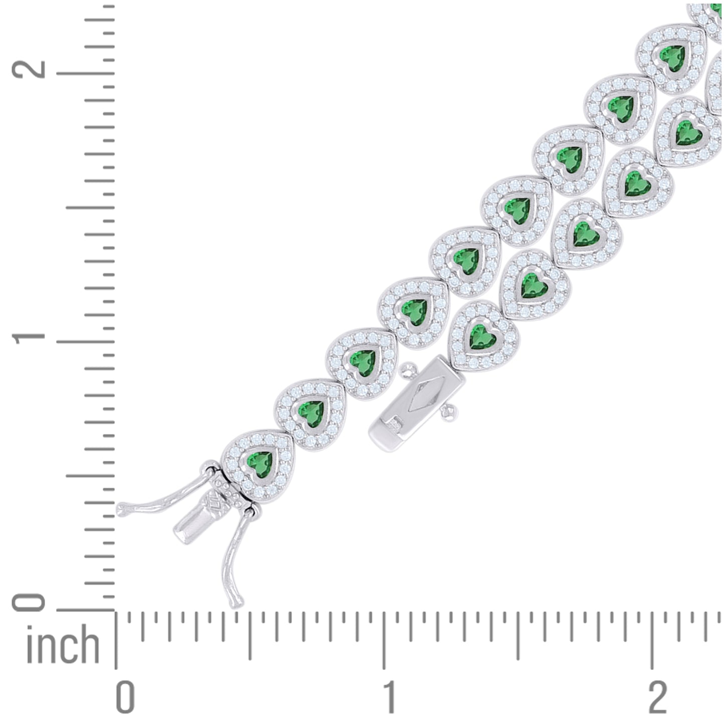 Sterling Silver Womens Green White Heart Round Cubic-Zirconia Heart Fashion Link Bracelet 7