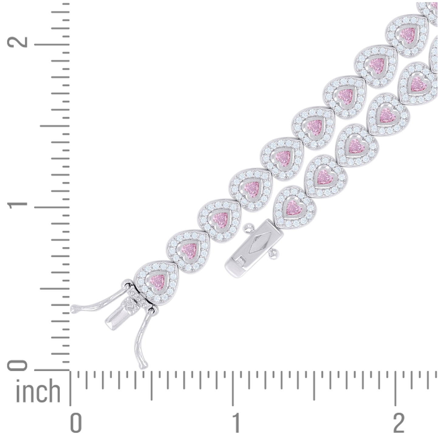 Sterling Silver Womens Light Pink White Heart Round Cubic-Zirconia Heart Fashion Link Bracelet 7