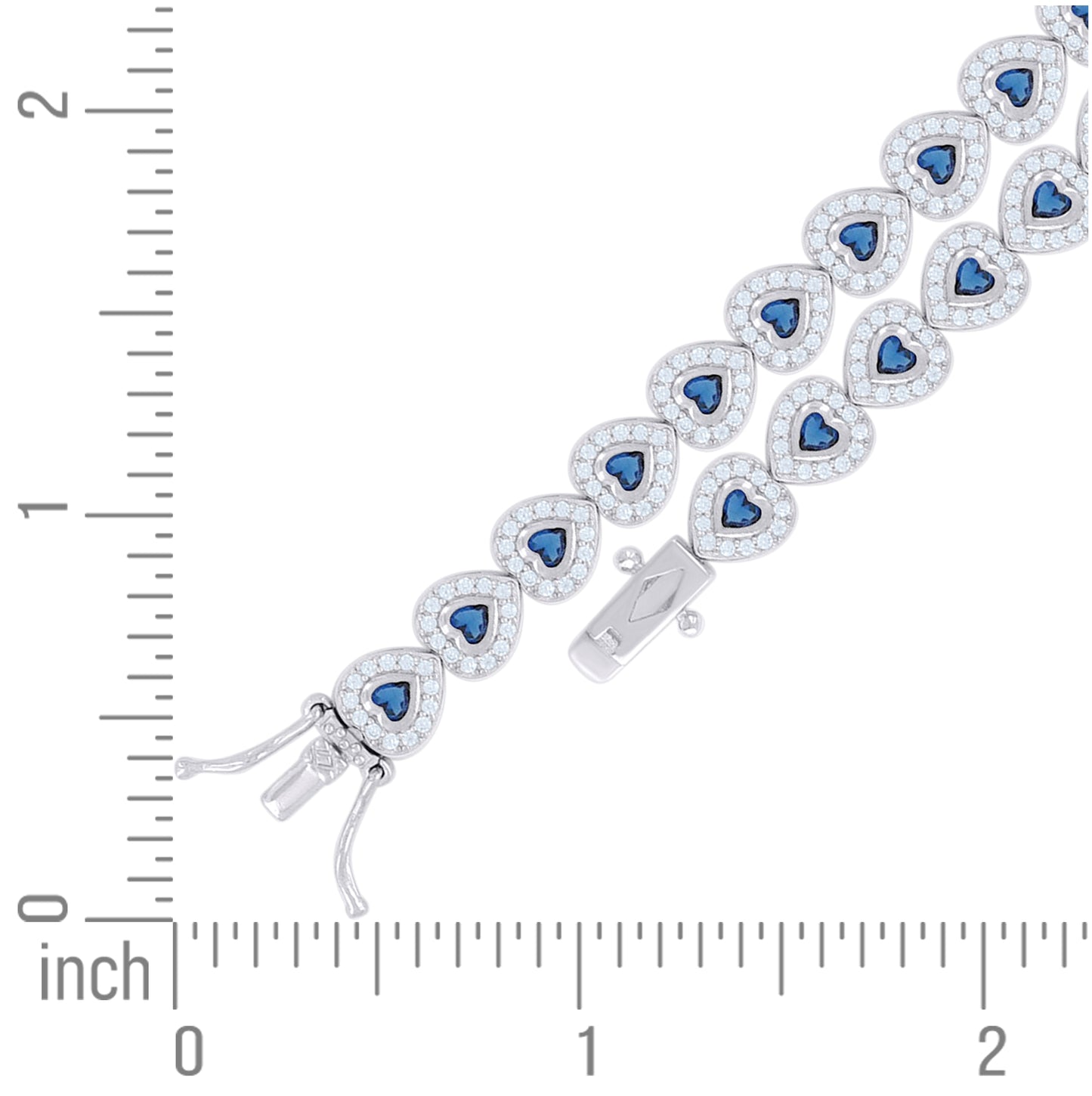 Sterling Silver Womens Blue White Heart Round Cubic-Zirconia Heart Fashion Link Bracelet 7