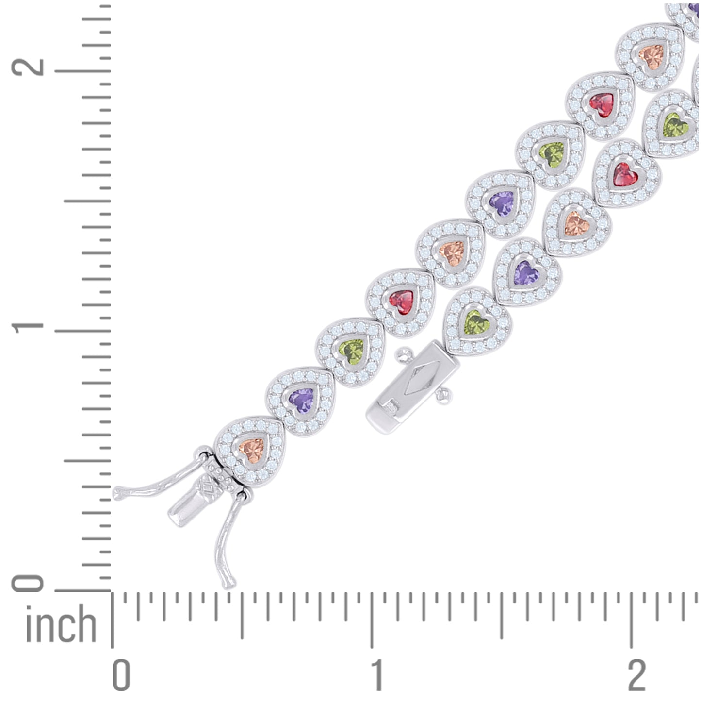 Sterling Silver Womens Multi-Color White Heart Round Cubic-Zirconia Heart Fashion Link Bracelet 7