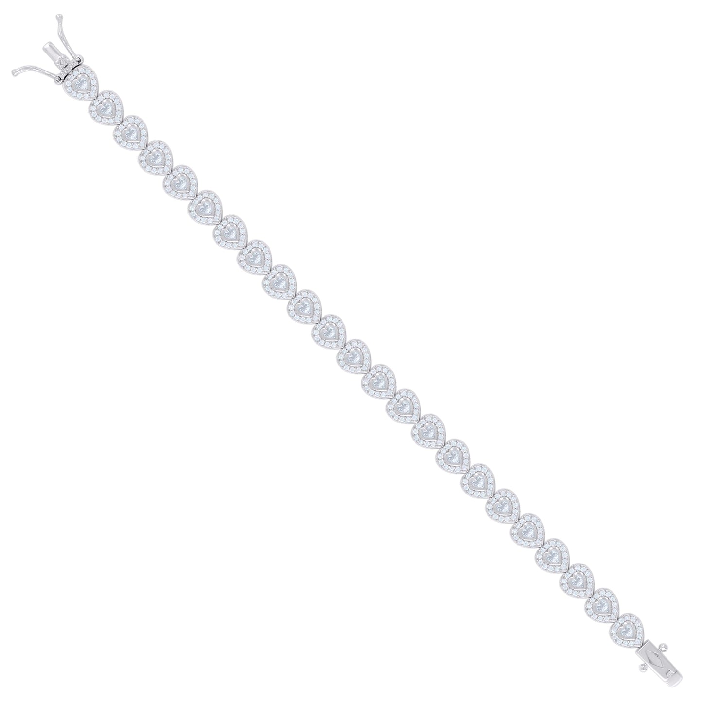 Sterling Silver Womens Heart Round Cubic-Zirconia Heart Fashion Link Bracelet 7