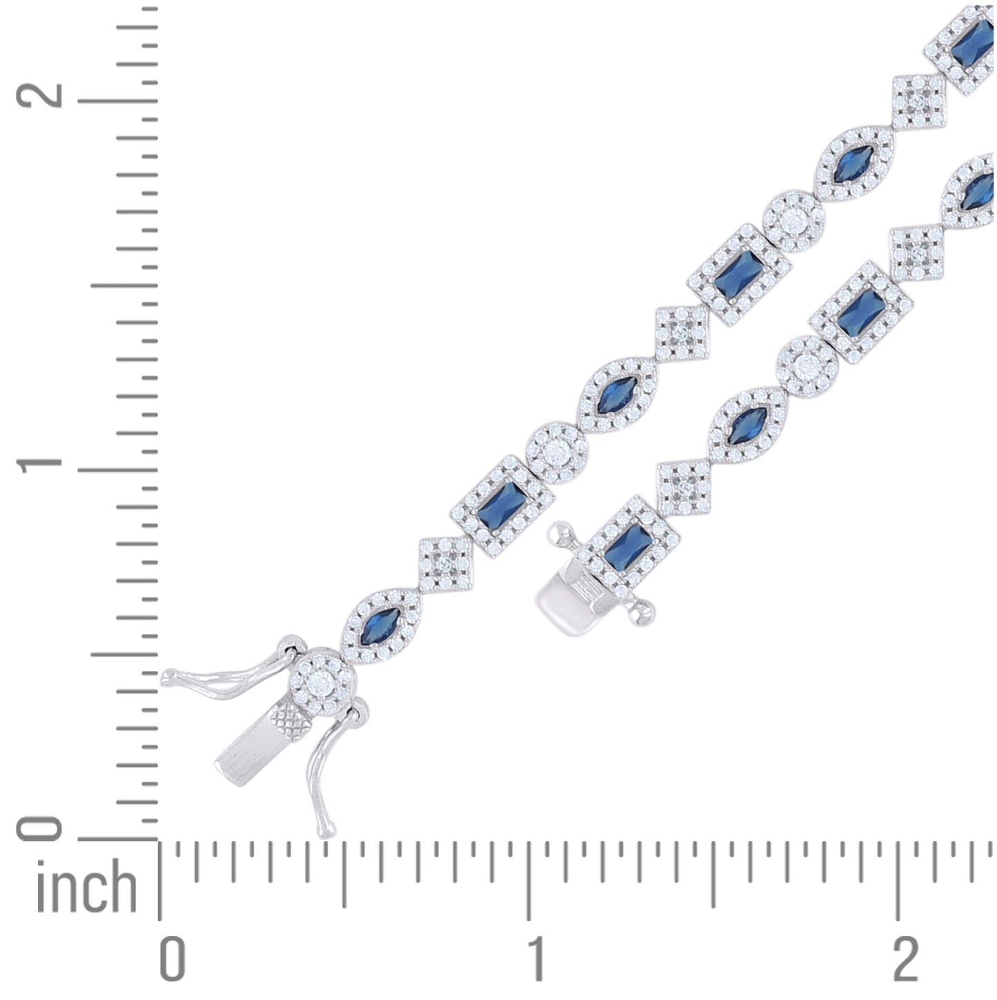 Sterling Silver Womens Blue White Baguette/Marquise Round Cubic-Zirconia Fashion Link Bracelet 7