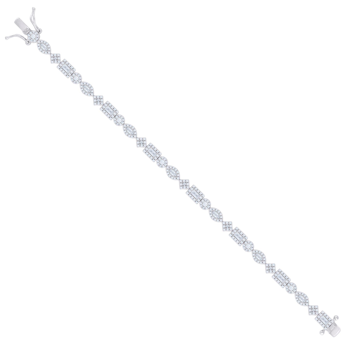 Sterling Silver Womens Baguette/Marquise Round Cubic-Zirconia Fashion Link Bracelet 7