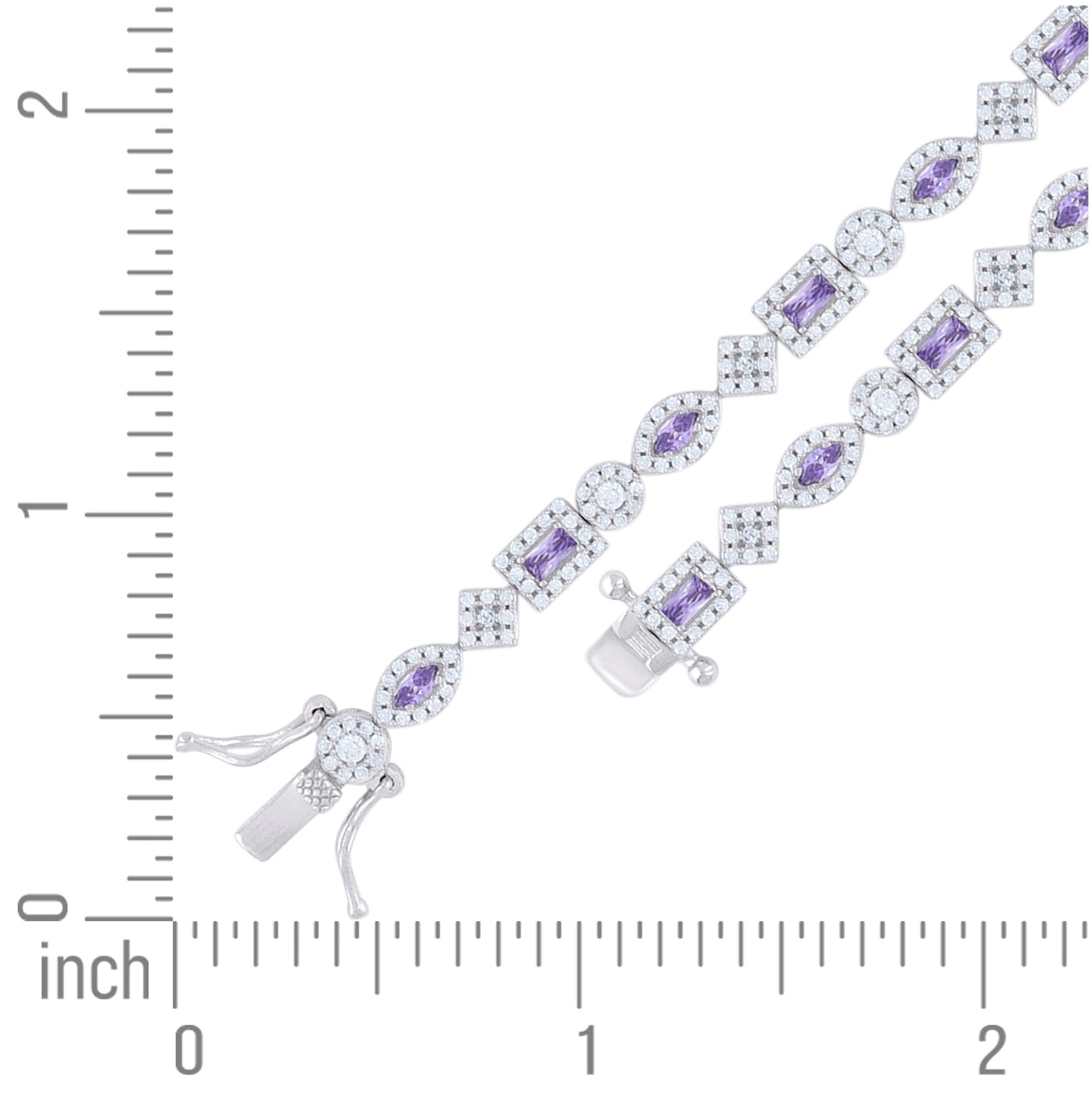 Sterling Silver Womens Purple White Baguette/Marquise Round Cubic-Zirconia Fashion Link Bracelet 7