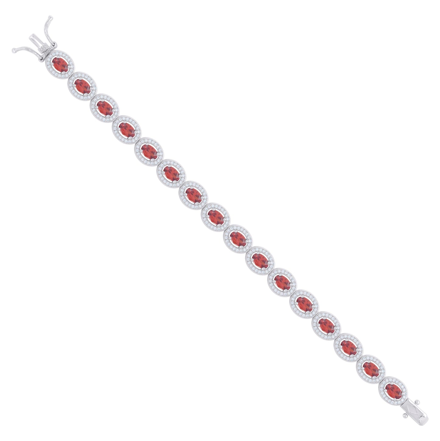 Sterling Silver Womens Red White Oval Round Cubic-Zirconia Oval Fashion Link Bracelet 7