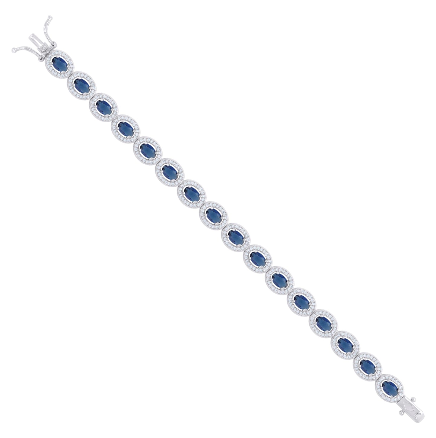 Sterling Silver Womens Blue White Oval Round Cubic-Zirconia Oval Fashion Link Bracelet 7