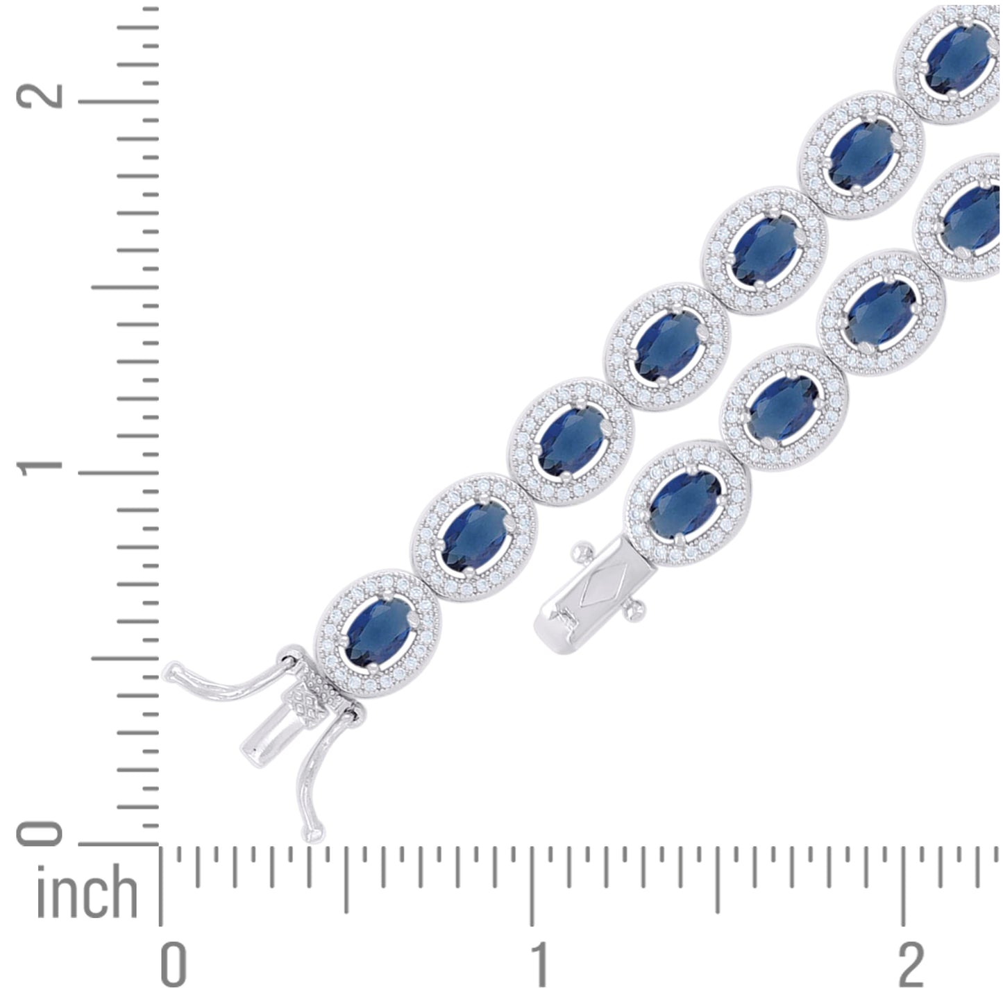 Sterling Silver Womens Blue White Oval Round Cubic-Zirconia Oval Fashion Link Bracelet 7