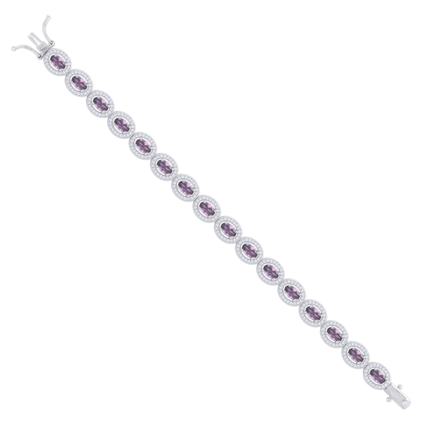 Sterling Silver Womens Purple White Oval Round Cubic-Zirconia Oval Fashion Link Bracelet 7