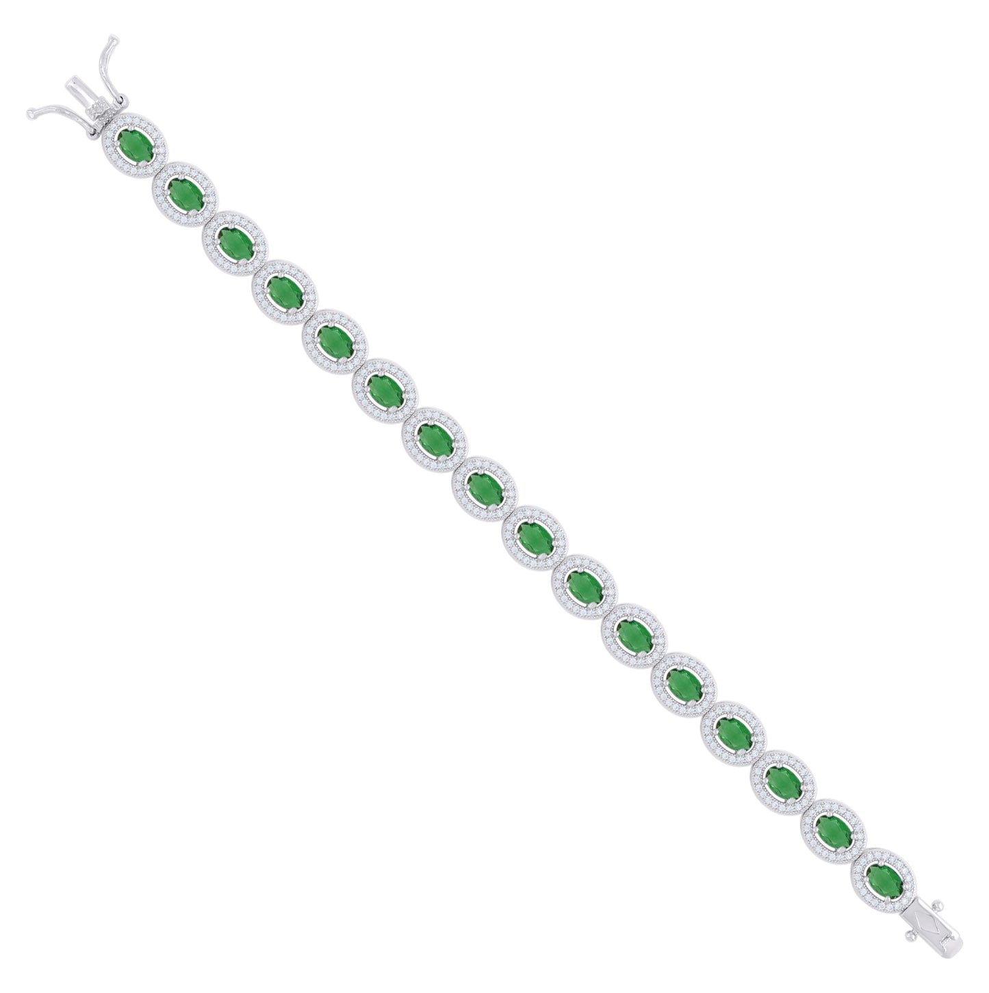 Sterling Silver Womens Green White Oval Round Cubic-Zirconia Oval Fashion Link Bracelet 7